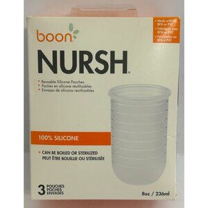 Boon Nursh 100% Silicone Reusable Pouches 8oz 3 Pack BPA/PVC Free Baby Bottle Ac